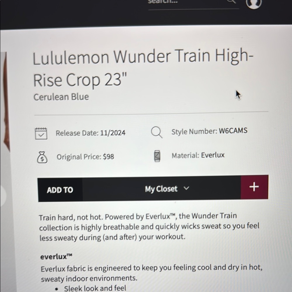 Lululemon Wunder Train HR Crop 23” Hot Heat - Picture 2 of 5